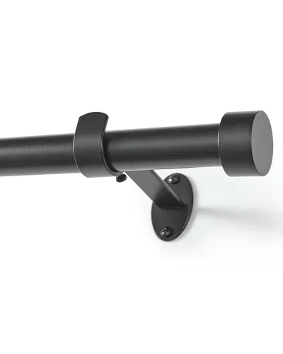 Threadmade Serena Single Curtain Rod With Contemporary Cap Finial In Black