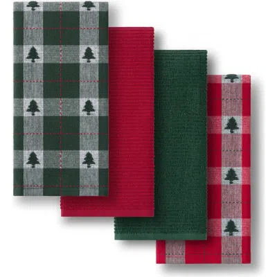 Threadmade Sherwood Tree Dobby Holiday Plaid Kitchen Towels, Set Of 4, Multicolor