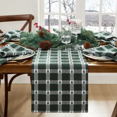 Threadmade Sherwood Tree Dobby Holiday Table Runner In Green