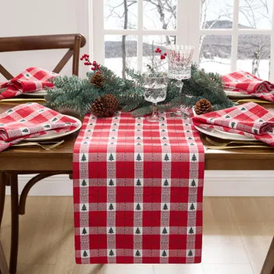 Threadmade Sherwood Tree Dobby Holiday Table Runner In Red