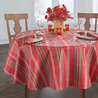 Threadmade Shimmering Plaid Tablecloth In Brown