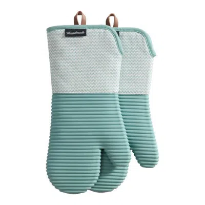 Threadmade Sirena Chevron Heat-resistant Ribbed Silicone Grip Oven Mitts, Set Of 2 In Blue