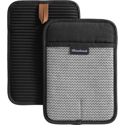 Threadmade Sirena Chevron Heat-resistant Ribbed Silicone Grip Pot Holders, Set Of 2 In Black
