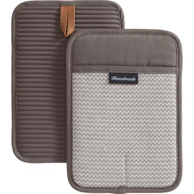 Threadmade Sirena Chevron Heat-resistant Ribbed Silicone Grip Pot Holders, Set Of 2 In Gray