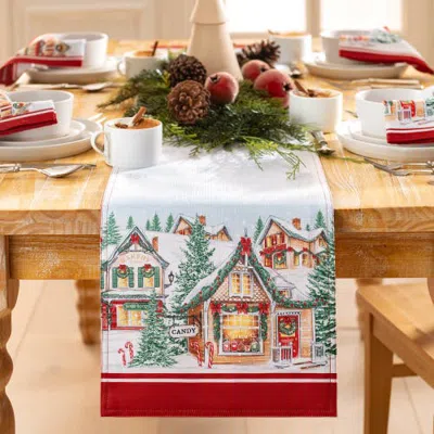 Threadmade Storybook Christmas Village Holiday Table Runner In Multi