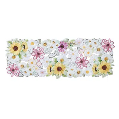 Threadmade Sunflower And Daisies Cutwork Table Runner In Multi
