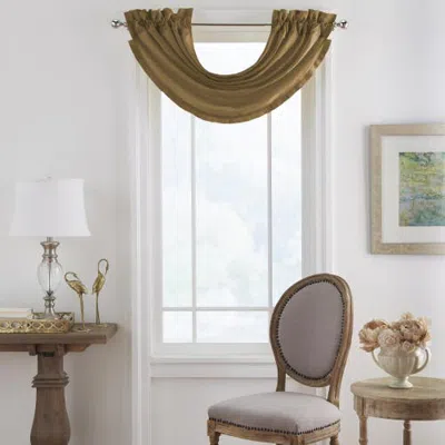 Threadmade Versailles Faux Silk Waterfall Window Valance In Gold