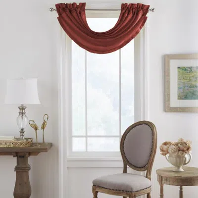 Threadmade Versailles Faux Silk Waterfall Window Valance In Red