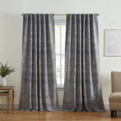 Threadmade Vittoria Paisley Printed Blackout Curtain Panel In Gray