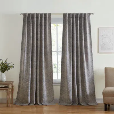 Threadmade Vittoria Paisley Printed Blackout Curtain Panel In Gray