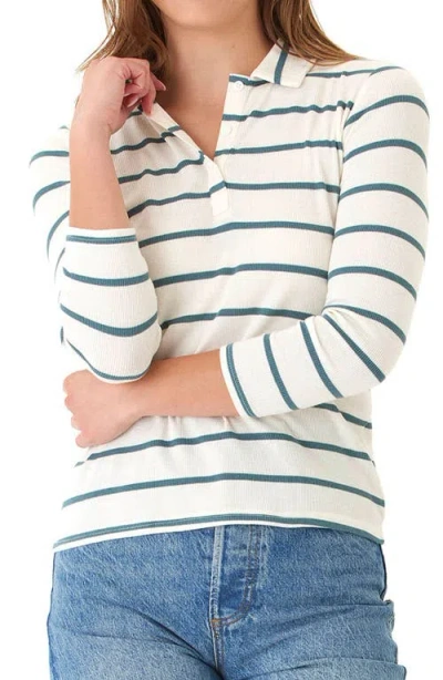 Threads 4 Thought Aanya Caribbean Stripe Polo In Ecru/watercress