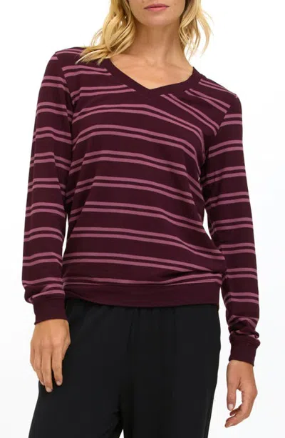 Threads 4 Thought Edwina Barbados Stripe Feather Fleece Sweatshirt In Ultra Maroon/royal Plum