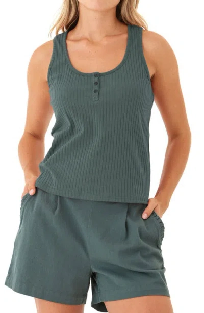 Threads 4 Thought Kathy Ribbed Stretch Organic Cotton Henley Tank In Green