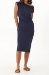 Threads 4 Thought Leoni Jers Ruched Off The Shoulder Midi Dress In Blue