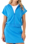 Threads 4 Thought Maya Short Sleeve Zip Terry Hoodie In Blue