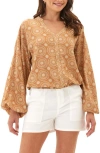 Threads 4 Thought Medallion Print Balloon Sleeve Top In Brown