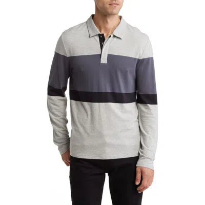 Threads 4 Thought Piqué Organic Cotton Blend Colorblock Stripe Long Sleeve Polo In Gray