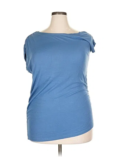 Pre-owned Threads 4 Thought Short Sleeve Top Blue Solid Pattern One Shoulder Neckline Tops