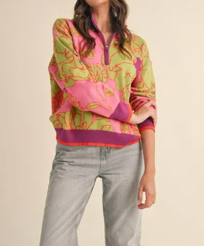 Threads Of Grace Fabulous Floral Sweater In Purple/green In Multi