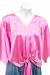 Threads Of Grace Women's Kimmy Kimono Sleeve Top In Bubble Gum Pink In Multi