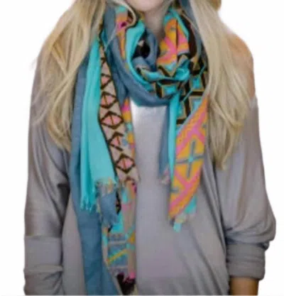 Three Bird Nest Aztec Scarf In Turquoise In Multi