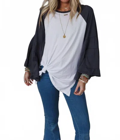 Three Bird Nest Bell Sleeve Baseball Tee In White