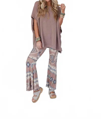 Three Bird Nest Boho Bliss Ribbed Flare Pants In Taupe In Gray