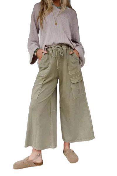 Three Bird Nest Cargo Wide Leg Pants In Olive In Green