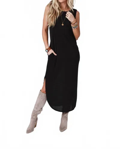 Three Bird Nest Cassie Sleeveless Pocket Slinky Maxi Dress In Black