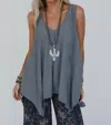 Three Bird Nest Drift Away Sleeveless Top In Gray In Gray