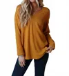 Three Bird Nest Flattering Open Back Thermal Knit Top In Mustard In Yellow