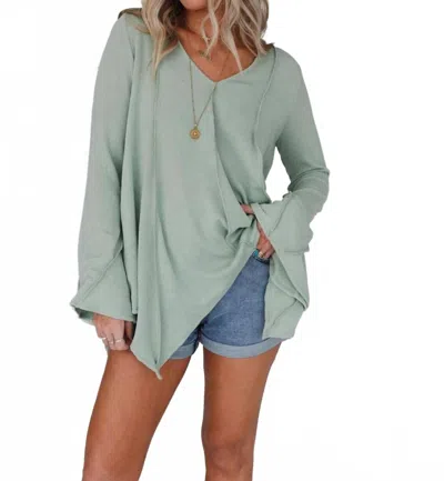Three Bird Nest Golden Long Bell Sleeve Top In Sage In Green
