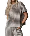 Three Bird Nest Ibiza Breeze Striped Top In Black In Gray