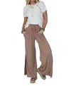 Three Bird Nest Loving Thoughts Textured Wide Leg Pants In Mocha In Brown