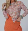 Three Bird Nest Mesh Long Sleeve Layering Top In Pink Floral