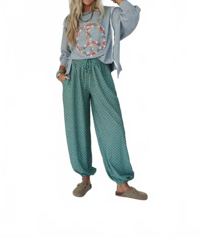 Three Bird Nest Mystic Mirage Printed Joggers In Teal In Green