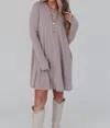 Three Bird Nest Nest Jake Long Sleeve Crewneck Mini Dress In Mocha Latte In Purple