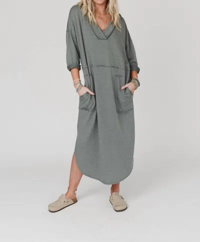 Three Bird Nest Nest Meadow Long Sleeve Slit Maxi Dress In Light Olive In Gray