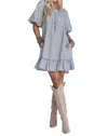 Three Bird Nest Off The Shoulder Solace Ruffled Hem Dress In Black In Multi