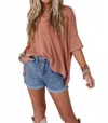 Three Bird Nest On The Go V-neck Ribbed Tee In Sepia In Burgundy