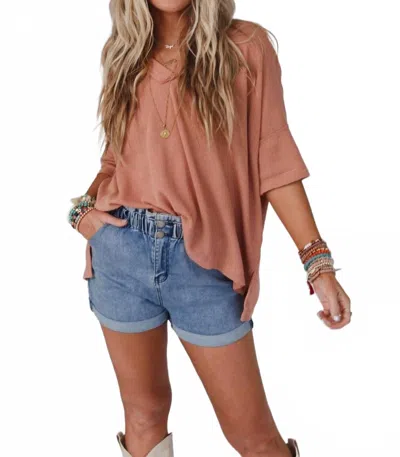 Three Bird Nest On The Go V-neck Ribbed Tee In Sepia In Burgundy