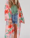 Three Bird Nest Paradise Kimono In Pink In Pink