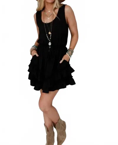 Three Bird Nest Ruffle Hem Sleeveless Mini Dress In Black