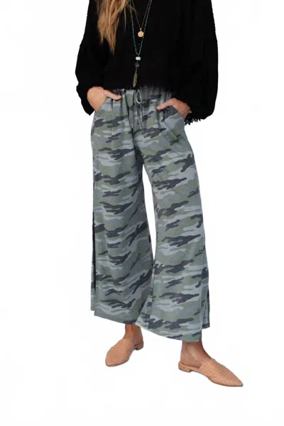 Three Bird Nest Side Slit Pants In Green Camo In Gray