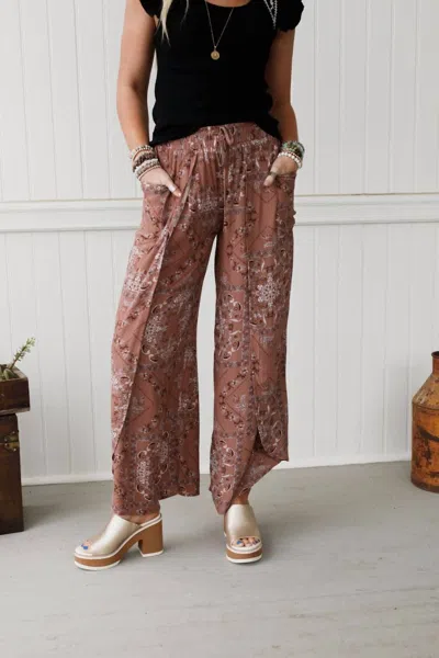 Three Bird Nest Stasia Printed Drawstring Tulip Pants In Floral In Brown