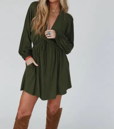Three Bird Nest Sweet Vacay Long Sleeve Dress In Super Olive In Multi