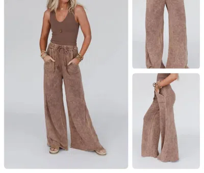 Three Bird Nest Wide Leg French Terry Pants In Mocha In Brown