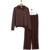 Three Dots Angie 2-piece Pullover And Pants Set In Coffee Bean Stripe