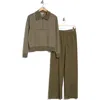 Three Dots Angie 2-piece Pullover And Pants Set In Olive Night Stripe