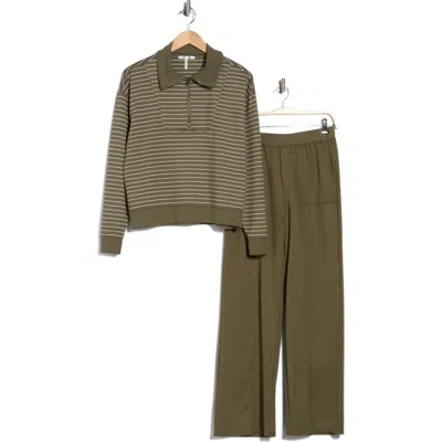 Three Dots Angie 2-piece Pullover And Pants Set In Olive Night Stripe